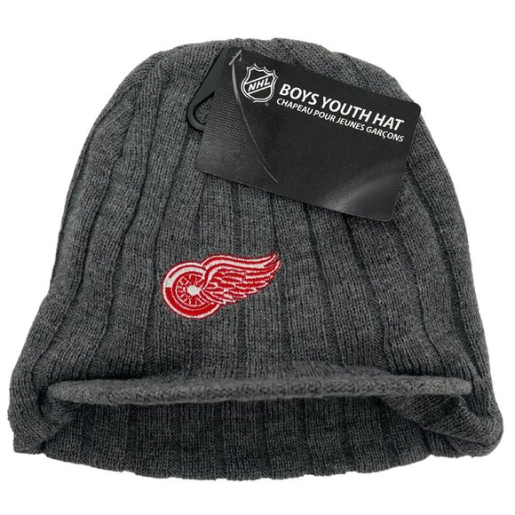 NHL | Boy's Detroit Red Wings Winter Hat | Grey & Black  | One Size - Picture 1 of 4